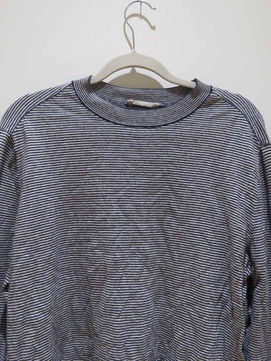 EVERLANE The Organic Cotton Slim Crew Sweater Micro Stripe XL Preppy Minimalist - Picture 3 of 13